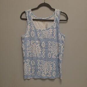 Faded Glory Light Blue & White Printed Scoop Neck Tank